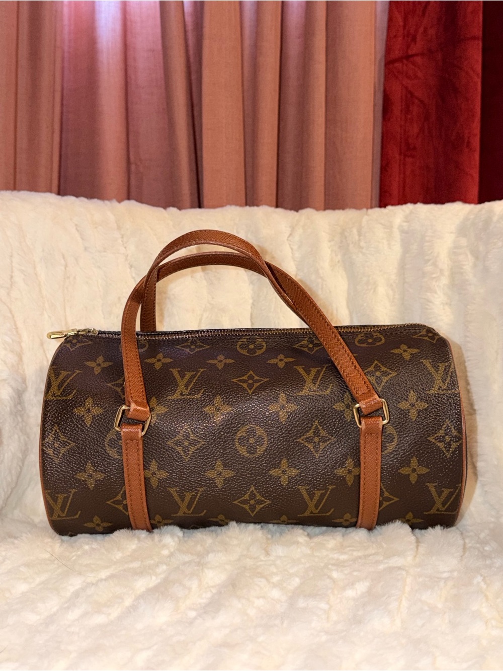 Louis Vuitton Brown Monogram Canvas Duffel Bag with Tan Leather Handles